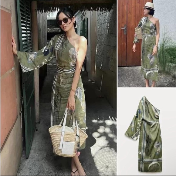 ZARA PRINT ASYMMETRIC LINEN DRESS - Picture 13 of 16